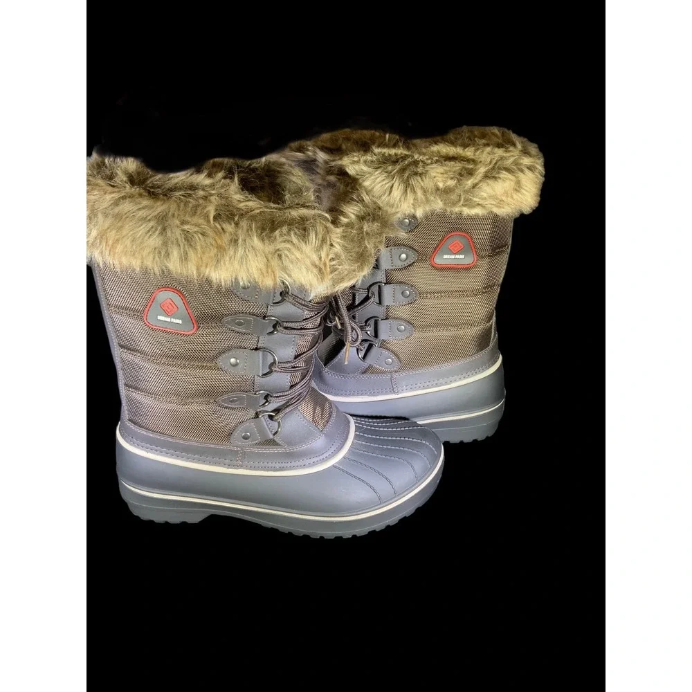 DREAM PAIRS Ladies Lace Up Snow Boots Sz 9 Brown With Faux Fur Lining
